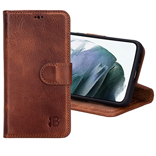 Burkley Handyhülle für Samsung Galaxy S23 Leder Handytasche mit 360° Schutz, Kartenfach, Kickstand und RFID-Blocker (Sattelbraun) von Burkley