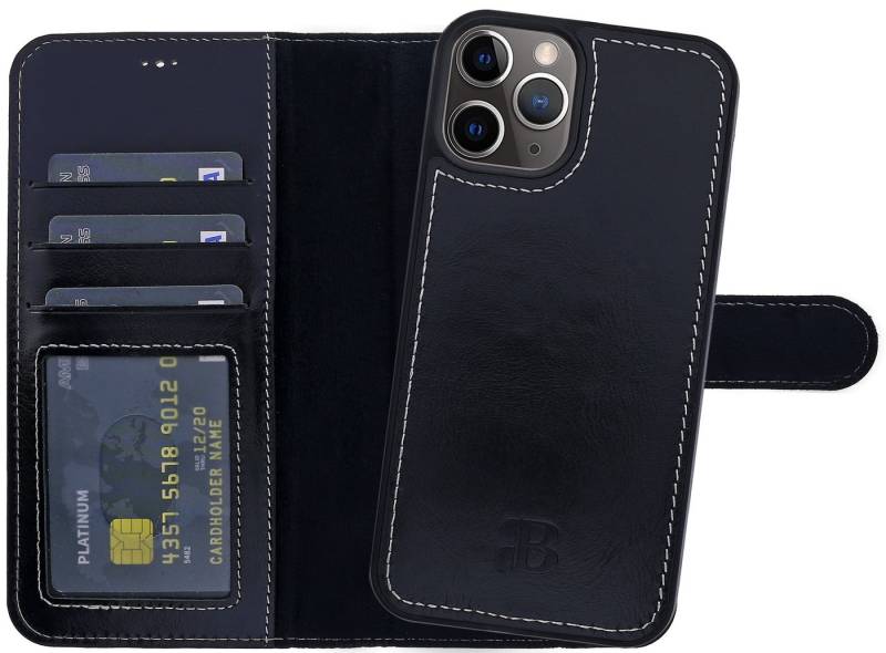 Burkley Handytasche 2in1 Leder Handyhülle für iPhone 14 Pro Max Cover (1-tlg., Book Case Lederhülle mit Kartenfach und Magnetverschluss), herausnehmbare Innenhülle, Kartenfächer mit Kick-Stand von Burkley