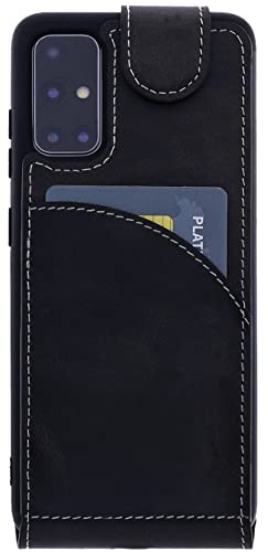 Burkley Leder Flip Case für Samsung Galaxy A51 Handyhülle Handytasche mit 360° Schutz und Kartenfach (Schwarz) von Burkley