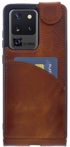 Burkley Leder Flip Case für Samsung Galaxy S20 Ultra Handyhülle Handytasche mit 360° Schutz und Kartenfach (Sattelbraun) von Burkley