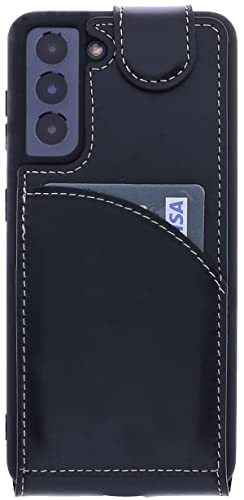 Burkley Leder Flip Case für Samsung Galaxy S21 Handyhülle Handytasche mit 360° Schutz und Kartenfach (Schwarz) von Burkley