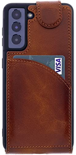 Burkley Leder Flip Case für Samsung Galaxy S21 Plus Handyhülle Handytasche mit 360° Schutz und Kartenfach (Sattelbraun) von Burkley