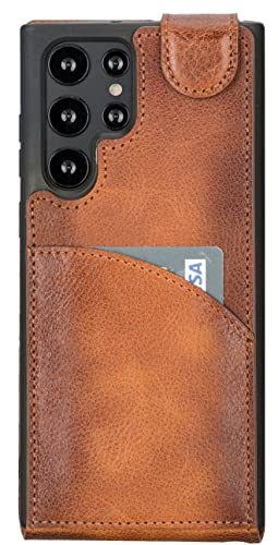 Burkley Leder Flip Case für Samsung Galaxy S22 Ultra Handyhülle Handytasche mit 360° Schutz und Kartenfach (Sattelbraun) von Burkley