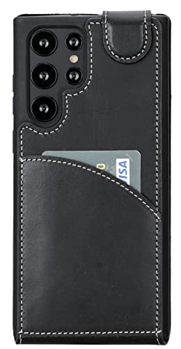 Burkley Leder Flip Case für Samsung Galaxy S22 Ultra Handyhülle Handytasche mit 360° Schutz und Kartenfach (Schwarz) von Burkley