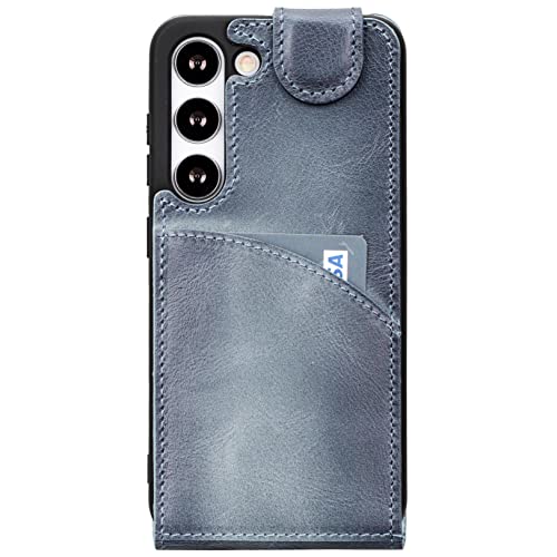 Burkley Leder Flip Case für Samsung Galaxy S23 Plus Handyhülle Handytasche mit 360° Schutz und Kartenfach (Blau-Grau) von Burkley