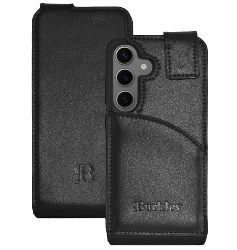 Burkley Leder Flip Case für Samsung Galaxy S24 (5G) Handyhülle Handytasche mit 360° Schutz und Kartenfach (Steingrau) von Burkley