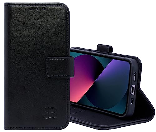 Burkley Leder Handyhülle für iPhone 11 Leder Book Case Handytasche mit Magnetverschluss, 360° Schutz, Kick-Stand und Kartenfach (Schwarz) von Burkley