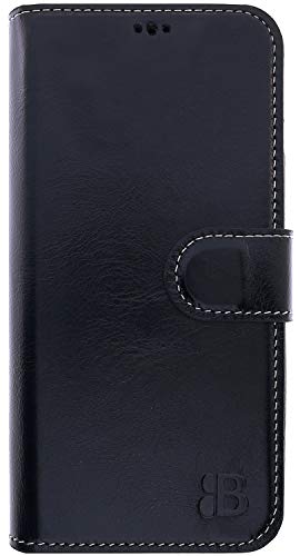 Burkley Leder Handyhülle für iPhone 13 Mini Leder Book Case Handytasche mit Magnetverschluss, 360° Schutz, Kick-Stand und Kartenfach (Schwarz) von Burkley