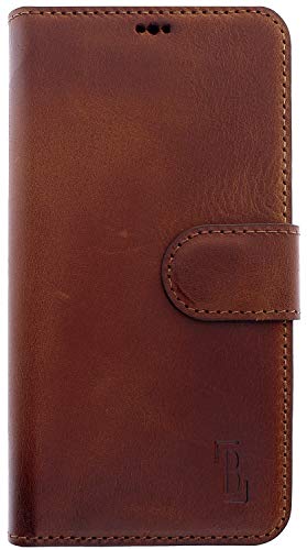 Burkley Leder Handyhülle für iPhone 13 Pro Leder Book Case Handytasche mit Magnetverschluss, 360° Schutz, Kick-Stand und Kartenfach (Coffee) von Burkley