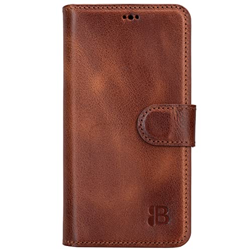 Burkley Leder Handyhülle für iPhone 13 Pro Max Leder Book Case Handytasche mit Magnetverschluss, 360° Schutz, Kick-Stand und Kartenfach (Coffee) von Burkley