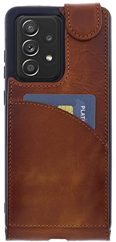 Burkley Lederhülle für Samsung A52 / A52s Handyhülle mit Kartenhalter - Vintage Flip Style Case für Galaxy A52 / A52s Handytasche Unisex - Sattelbraun von Burkley