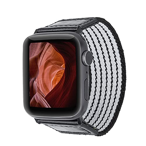 Burkley elastisches Armband passend für Apple Watch Solo Loop Armband, Nylon Sport Armband für iWatch Series 6/SE/5/4/3/2/1 in 42mm 44mm (Mediuam, Schwarz/Weiß) von Burkley