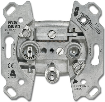Busch-Jaeger 0230-0-0384. Buchsen-Typ: SAT + TV + Radio. Produktfarbe: Metallisch. Eingangsfrequenz: 47 - 2150 Hz. Breite: 70 mm, Tiefe: 69 mm, Höhe: 22 mm (0230-0-0384) von Busch-Jaeger
