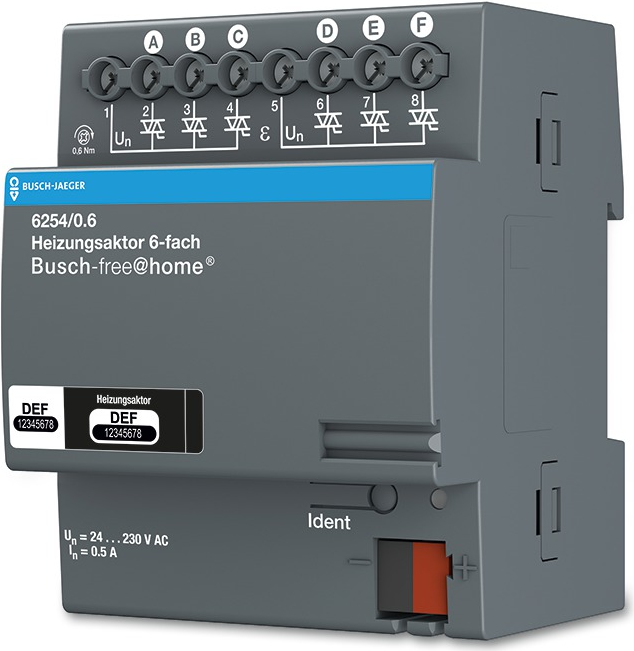 Busch-Jaeger 2CKA006220A0025. Produkttyp: Thermostatischer Auslöser, Anzahl Kanäle: 6 Kanäle, Internationale Schutzart (IP-Code): IP20. Stromstärke: 0,16 A. Breite: 72 mm, Tiefe: 64 mm, Höhe: 90 mm (2CKA006220A0025) von Busch-Jaeger