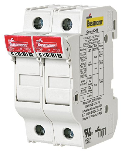EATON CHM2DU Niederspannungshalter, 32 A, AC, 690 V, 10 x 38 mm, 2P, UL IEC DIN-Schienen-Sicherungshalter, 6 Stück EATON CHM2DU Niederspannungshalter, 32 A, AC, 690 V, 10 x 38 mm, 2P, UL IEC DIN-Schienen-Sicherungshalter, 6 Stück von Bussmann