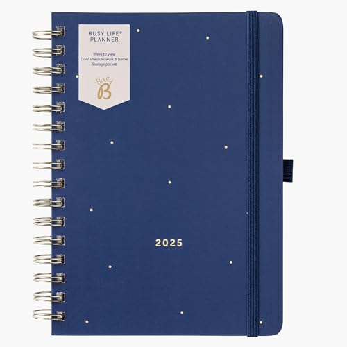 Busy B - 12 Month Busy Life Planer vom Januar bis Dezember 2025 - Marineblau - Wochenansicht Planer mit dualer Zeitplan, Abreißlisten & Steckfächer von Busy B