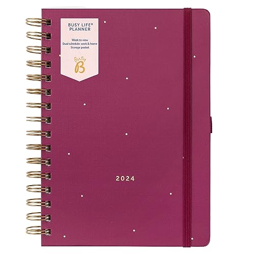 Busy B - 12 Month Busy Life Planer vom Januar bis Dezember 2024 - Beere - A5 Wochenansicht Planer mit zwei Zeitplänen, Stecktasche und Einkaufslisten von Busy B