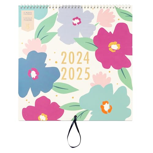 Busy B - 17 Monate Familienkalender ab August 2024 bis Dezember 2025 - Blumenmuster - Terminkalender mit fünf Zeitplänen, abreißbaren Einkaufslisten und 17 Monatsfächern von Busy B