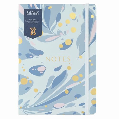 Busy B - Busy Life Notizbuch - Blauer Marmor Kunstleder - A5 Notizbuch mit Stickern und Monatsplaner von Busy B