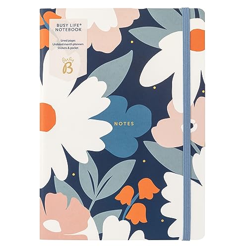 Busy B - Busy Life Notizbuch - Marine Blumen - A5 Notizbuch mit Stickern und Monatsplaner von Busy B