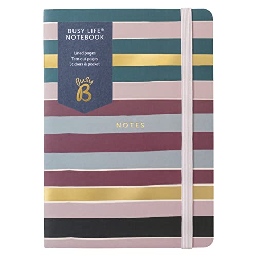 Busy B - Busy Life Notizbuch - Streifen - A6 Notizbuch mit Aufklebern und Abreißseiten von Busy B