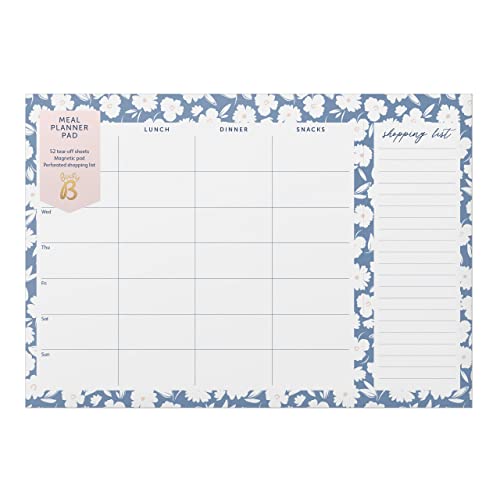 Busy B Meal Planner Pad - Wöchentlicher Abreiß-Mahlzeiten-Planer und -Einkaufslisten mit zwei Magneten - Blau von Busy B