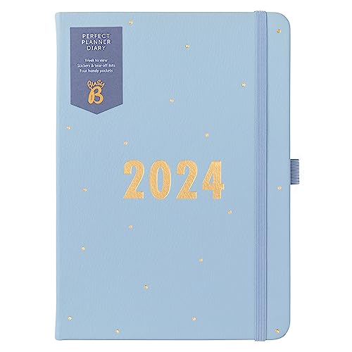 Busy B - Perfect planner Terminkalender von Januar bis Dezember 2024 - Blau - A5 Wochenübersicht Planer mit Kunstlederdeckel, Stickern und Abreisslisten von Busy B