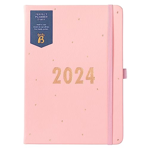 Busy B - Perfect planner Terminkalender von Januar bis Dezember 2024 - Pink - A5 Wochenübersicht Planer mit Kunstlederdeckel, Stickern und Abreisslisten von Busy B