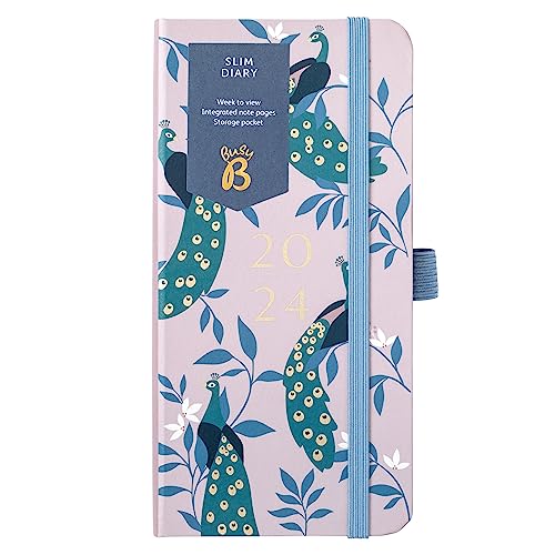 Busy B - Slim Terminkalender von Januar bis Dezember 2024 - Peacocks - Kunstleder Wochenübersicht Slim Planer mit Raum für Notizen von Busy B