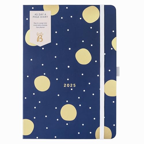 Busy B - Tageskalender 2025 für Studenten, Berufstätige und Lehrer - A5 Marine Tagesplaner mit Goldfolie, Gummiband und Lesebändchen - kompakter Organizer für Schreibtisch oder Handtasche (Jan-Dez) von Busy B