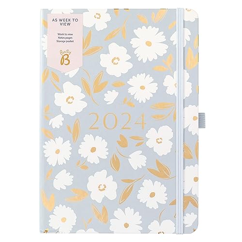 Busy B - Terminkalender von Januar bis Dezember 2024 - Blaue Blumen - A5 Wochenplaner mit Notizen, Stifthalter und Steckfach von Busy B