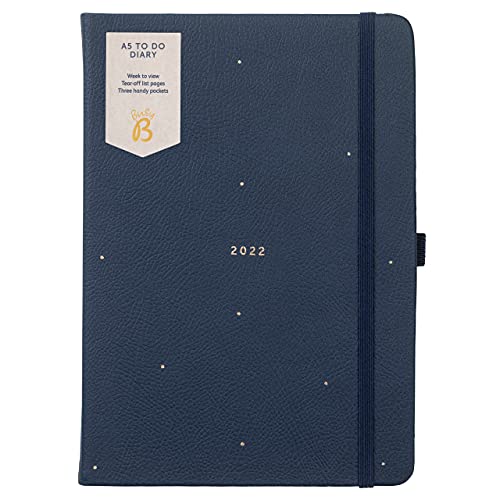 Busy B - To Do Diary Terminkalender von Januar bis Dezember 2022 - Marineblau getüpfelt A5 Wochenansicht Terminkalender mit Notizen, Abreißlisten und Steckfächern von Busy B