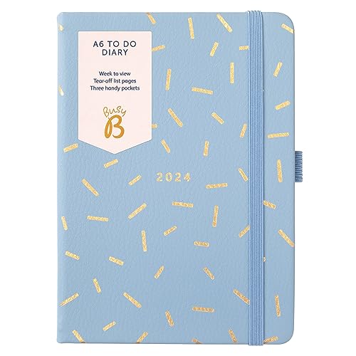 Busy B - To Do Diary Terminkalender von Januar bis Dezember 2024 - Blau Streusel - Kunstleder A6 Wochenansicht Terminkalender mit Notizen, Abreißlisten und Steckfächern von Busy B