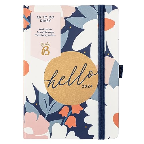Busy B - To Do Diary Terminkalender von Januar bis Dezember 2024 - Marine Blumen - A6 Wochenansicht Terminkalender mit Notizen, Abreißlisten und Steckfächern von Busy B