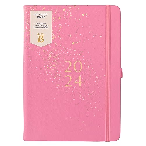 Busy B - To Do Diary Terminkalender von Januar bis Dezember 2024 - Pink - Kunstleder A5 Wochenansicht Terminkalender mit Notizen, Abreißlisten und Steckfächern von Busy B