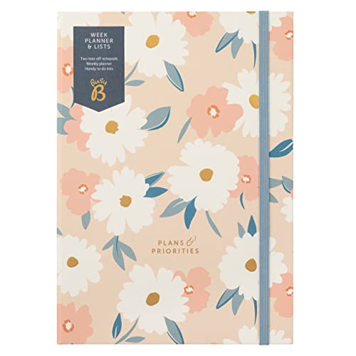 Busy B Wochenplaner und Listen - Streifen - A5 undatierter 52-seitiger Wochenplaner mit Abreißlisten - Pink Blumen von Busy B