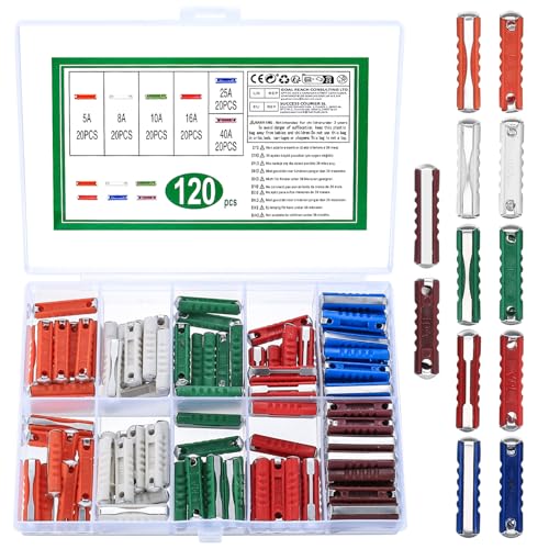 120 STK Torpedosicherungen Set, Continental-Sicherungen, Torpedo Sicherungen KFZ Oldtimer, Keramik Abschmelzsicherungen KFZ Sicherungen Set für Oldtimer Europäischen, 5A, 8A, 10A, 16A, 25A, 40A von But the cow