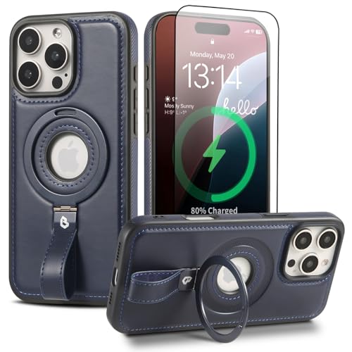 Butaiga Magnetische Ringgriff-Halterung für iPhone 13 Pro, Schutzhülle, kompatibel mit MagSafe, eingebauter Ständer, Blau, IP13 Pro-6,1 Zoll von Butaiga