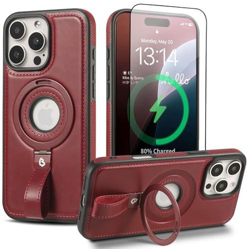 Butaiga Magnetische Ringgriff-Halterung für iPhone 13 Pro, Schutzhülle, kompatibel mit MagSafe, eingebauter Ständer, Burgunderrot, IP13 Pro-6,1 Zoll von Butaiga