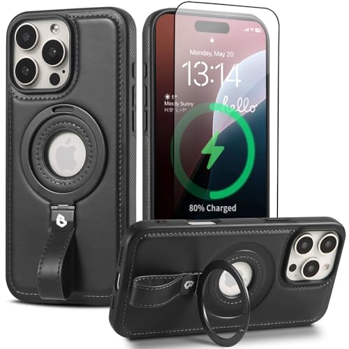 Butaiga Magnetische Ringgriff-Halterung für iPhone 13 Pro, Schutzhülle, kompatibel mit MagSafe, eingebauter Ständer, Schwarz, IP13 Pro-6,1 Zoll von Butaiga