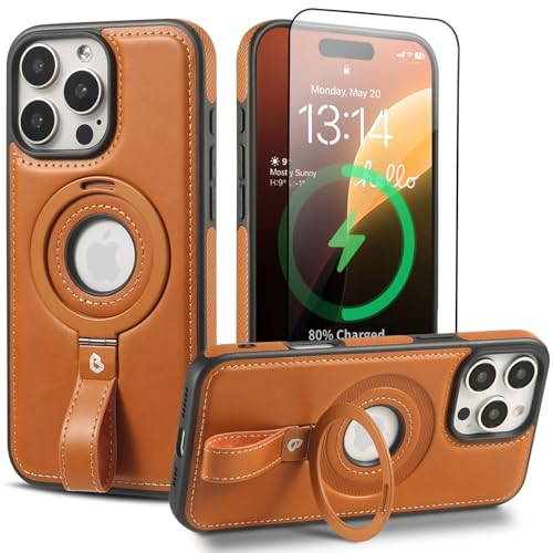 Butaiga Magnetische Ringgriff-Halterung für iPhone 13 Pro Max, Schutzhülle, kompatibel mit MagSafe, eingebauter Ständer, Braun, IP13 Pro-6,1 Zoll von Butaiga