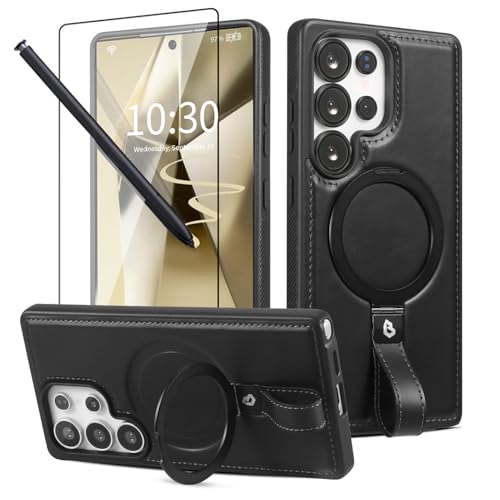 Butaiga für Samsung Galaxy S25 Ultra Hülle mit Ständer, Anti-Rutsch Stoßfest Schlaufe, Kompatibel mit MagSafe, Magnetische Schutzhülle Ledertasche mit Kameraobjektiv und Displayschutzfolie, Schwarz Butaiga für Samsung Galaxy S25 Ultra Hülle mit Ständer, Anti-Rutsch Stoßfest Schlaufe, Kompatibel mit MagSafe, Magnetische Schutzhülle Ledertasche mit Kameraobjektiv und Displayschutzfolie, Schwarz von Butaiga