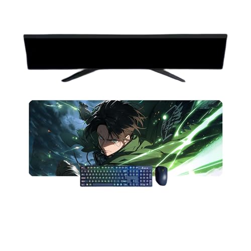 Attack on Titan Levi·Ackerman Anime Mauspad, XXL, 800 x 300 mm, Gaming-Tastatur, wasserdicht und 3 mm, rutschfeste Gummibasis, strukturierte Oberfläche von ButkUs