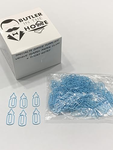 Butler in the Home Büroklammern in Form von Babyflaschen, ideal für Büroklammern, Sammler oder Bürogeschenk, 100 Stück, in runder Dose mit Deckel und Geschenkbox (blaue Box (ohne Dose) von Butler in the Home
