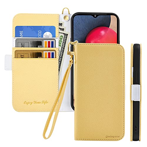 Butnyeoe Handyhülle für Samsung Galaxy A20e Klappbar Hülle,Litschi Textur Leder Wallet Schutzhülle Tasche Flip Cover Case,Magnetic Closure Klapphülle mit Kartenfach Standfunktion,Gelb von Butnyeoe