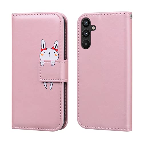 Butnyeoe Handyhülle für Samsung Galaxy A34 5G,Samsung A34 5G Hülle,Karikatur Hase PU Leder Klappbar Wallet Schutzhülle Tasche Klapphülle mit Magnetisch Kartenfach Standfunktion,Rosa von Butnyeoe