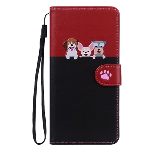 Butnyeoe Handyhülle für Samsung Galaxy A35 5G Klappbar,Süße Cartoon Hunde Leder Brieftasche Schutzhülle Tasche Flip Case Hülle,Magnetische Klapphülle mit Kartenfach Standfunktion,Rot+Schwarz von Butnyeoe