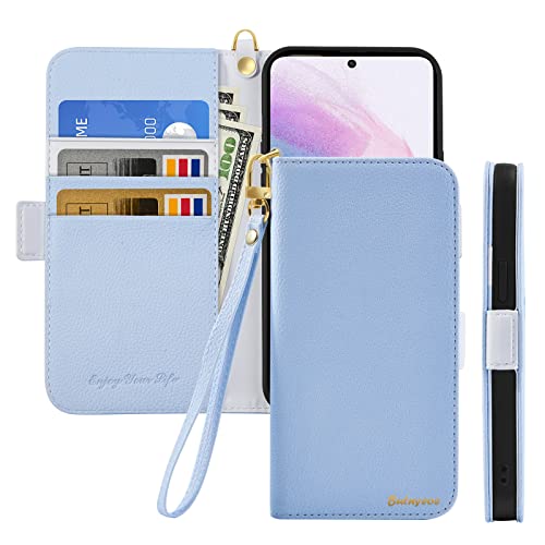 Butnyeoe Handyhülle für Samsung Galaxy S21+/S21 Plus 5G Klappbar Hülle,Litschi Textur Leder Wallet Schutzhülle Tasche Flip Cover Case,Magnetic Closure Klapphülle mit Kartenfach,Helles Blau von Butnyeoe