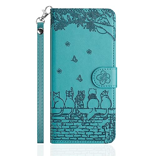 Butnyeoe Handyhülle für iPhone 11,Zaunkatzen Klappbar Hülle,Geprägtes PU Leder Wallet Schutzhülle Tasche Flip Case,Magnetische Klapphülle mit Kartenfach Standfunktion,Blau Grün von Butnyeoe