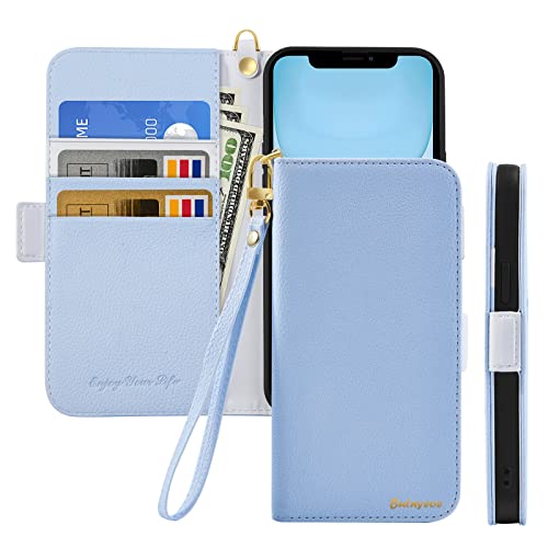 Butnyeoe Handyhülle für iPhone 11 Klappbar Hülle,Litschi Textur Leder Wallet Schutzhülle Tasche Flip Cover Case,Magnetic Closure Klapphülle mit Kartenfach Standfunktion,Helles Blau von Butnyeoe